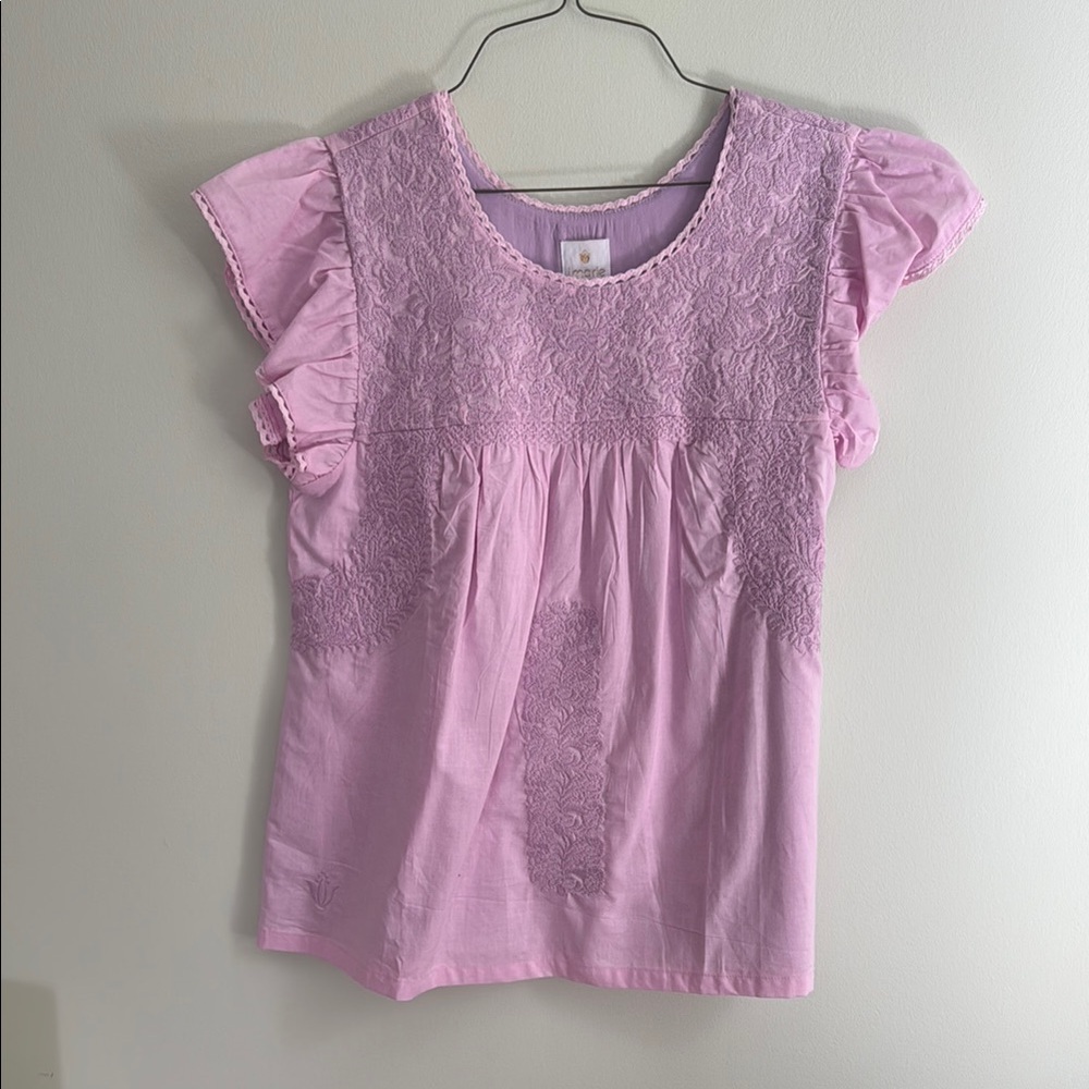 Juniper Pink Lace Ruffle Sleeve Top